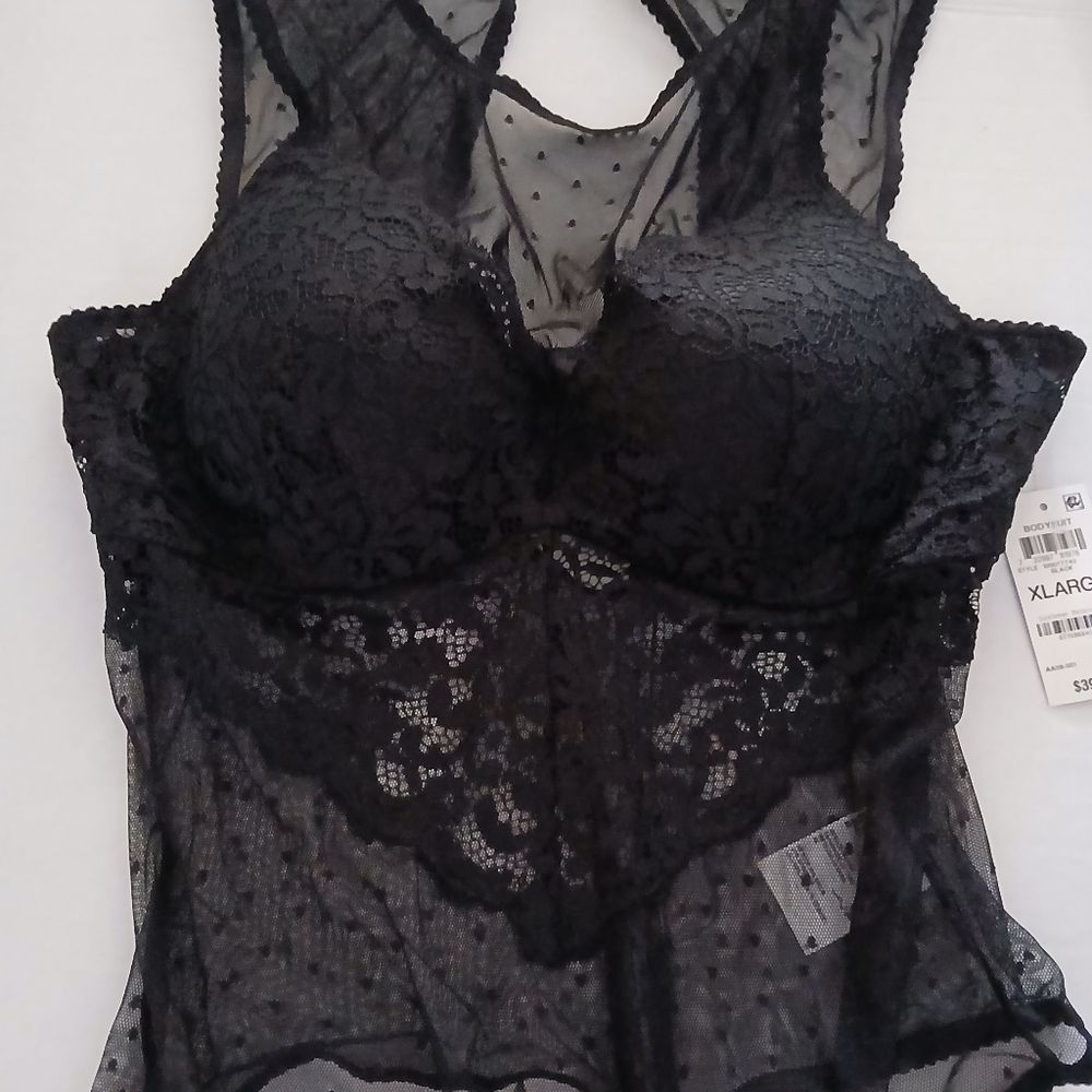 I.N.C. International Concepts Swiss Dot Lingerie Thong Bodysuit, Black, Size XL - Picture 11 of 11